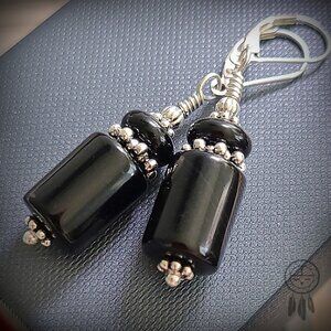 Black Onyx Earrings Genuine Stone Sterling Silver Leverbacks